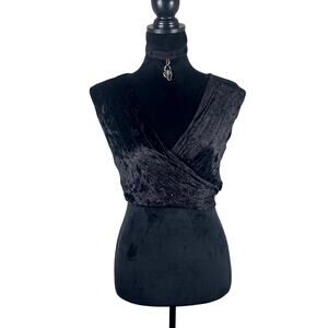 Whimsigoth Sequin Velvet Black Gothic Grunge Witchy Wrap Tie Back Shrug Blouse M